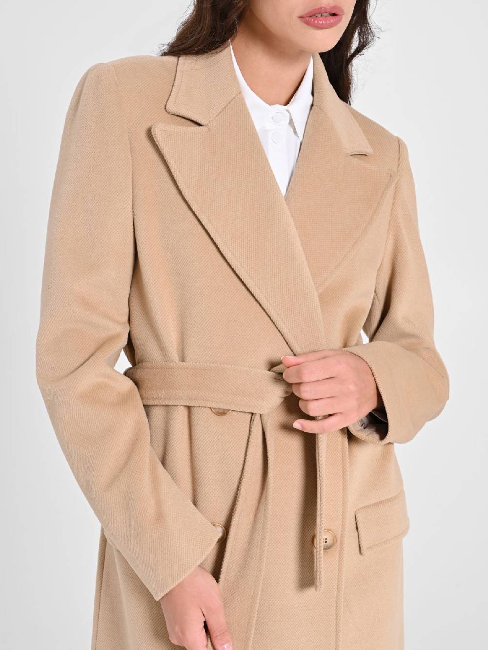 Rinascimento Maxi Cappotto Cammello con Cintura Consegna Veloce