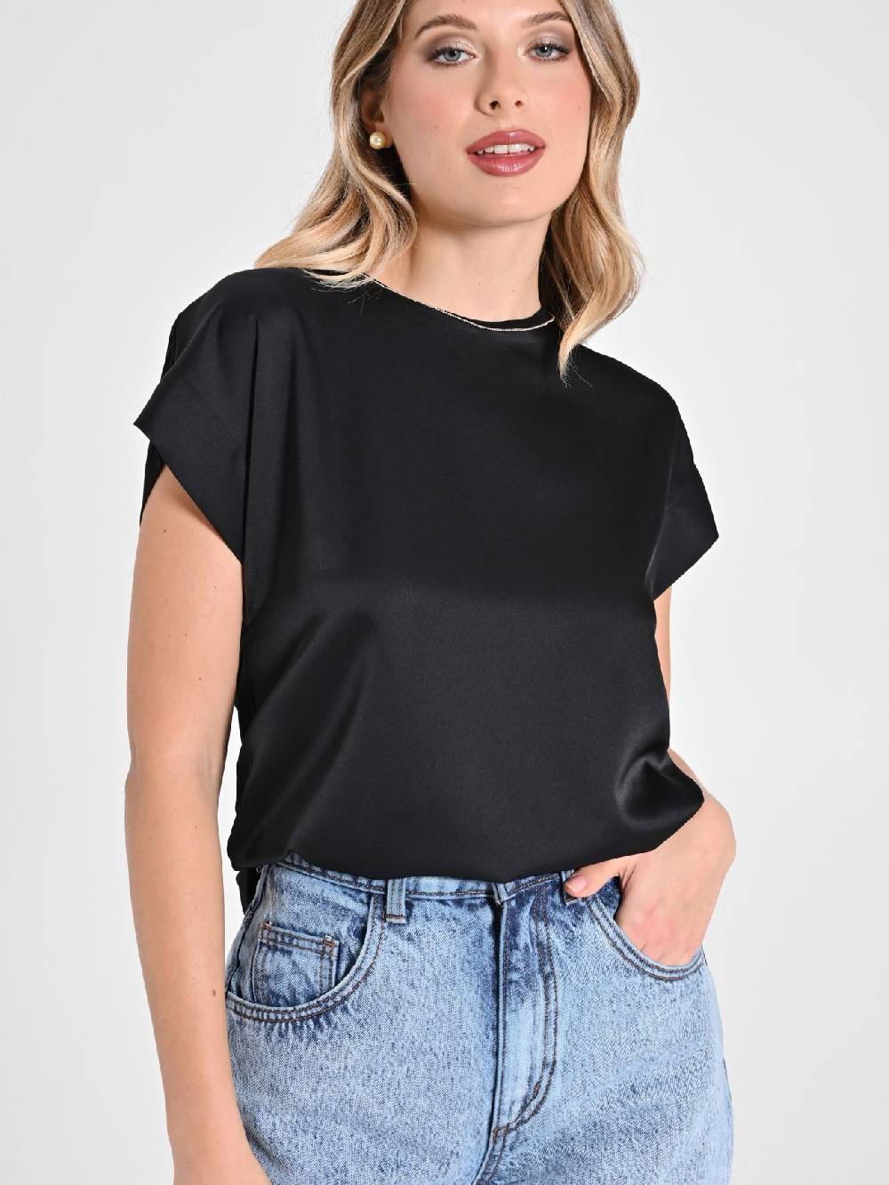 Rinascimento Blusa Envers Satin Nera Vendita Calda