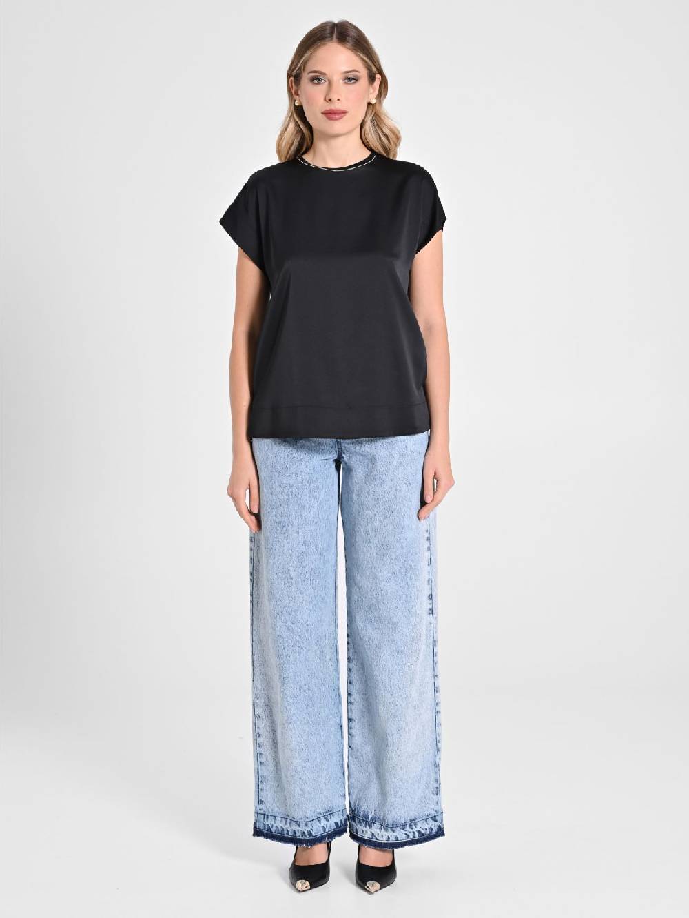 Rinascimento Blusa Envers Satin Nera Vendita Calda