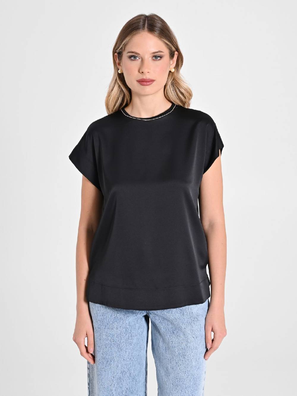 Rinascimento Blusa Envers Satin Nera Vendita Calda