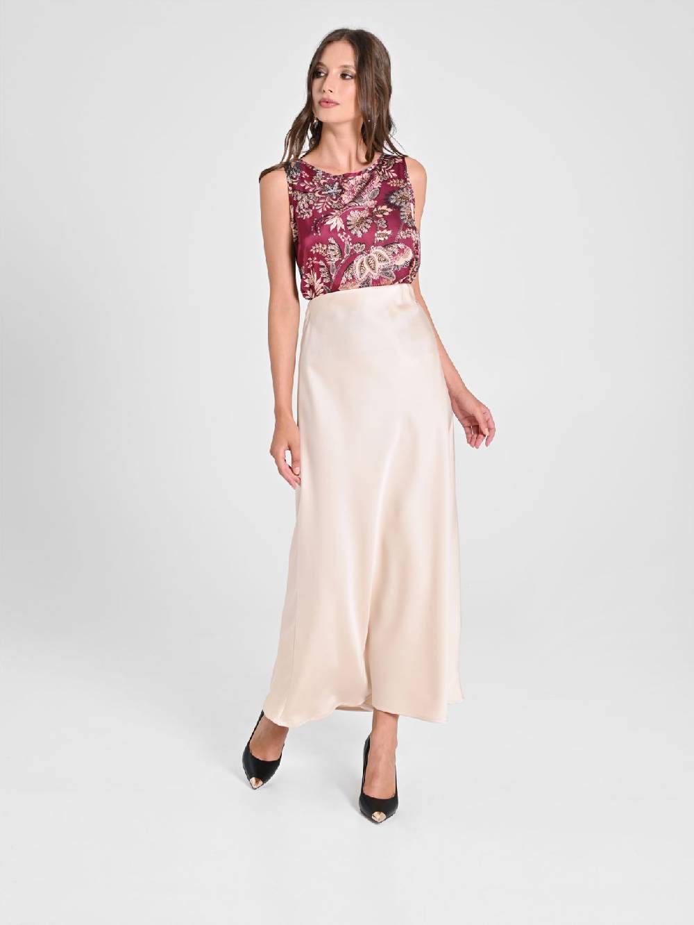 Rinascimento Gonna Midi in Envers Satin Moda
