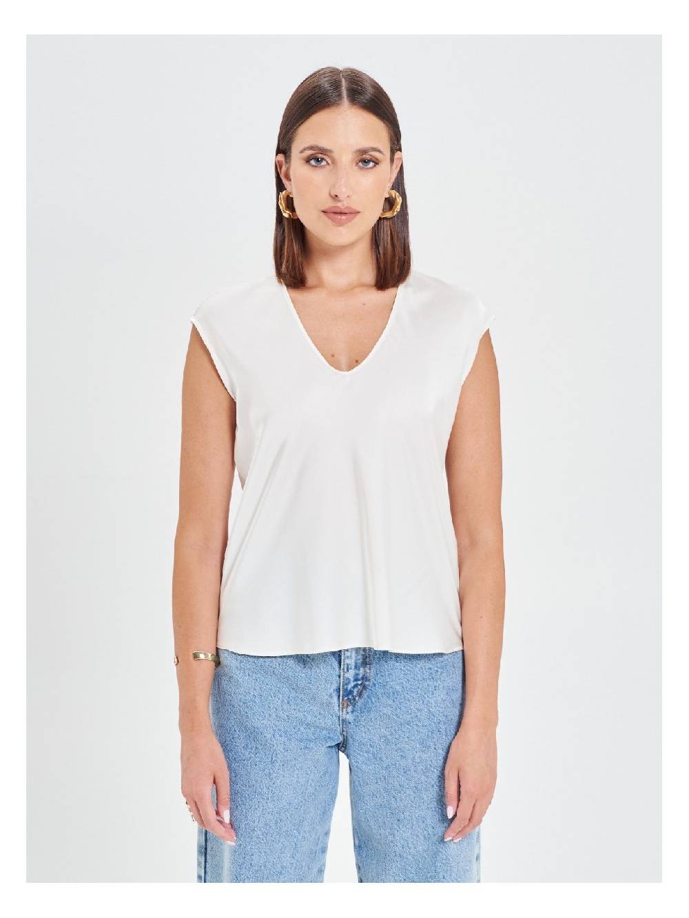 Rinascimento Blusa in Raso Bianco Avorio Offerta Pasqua