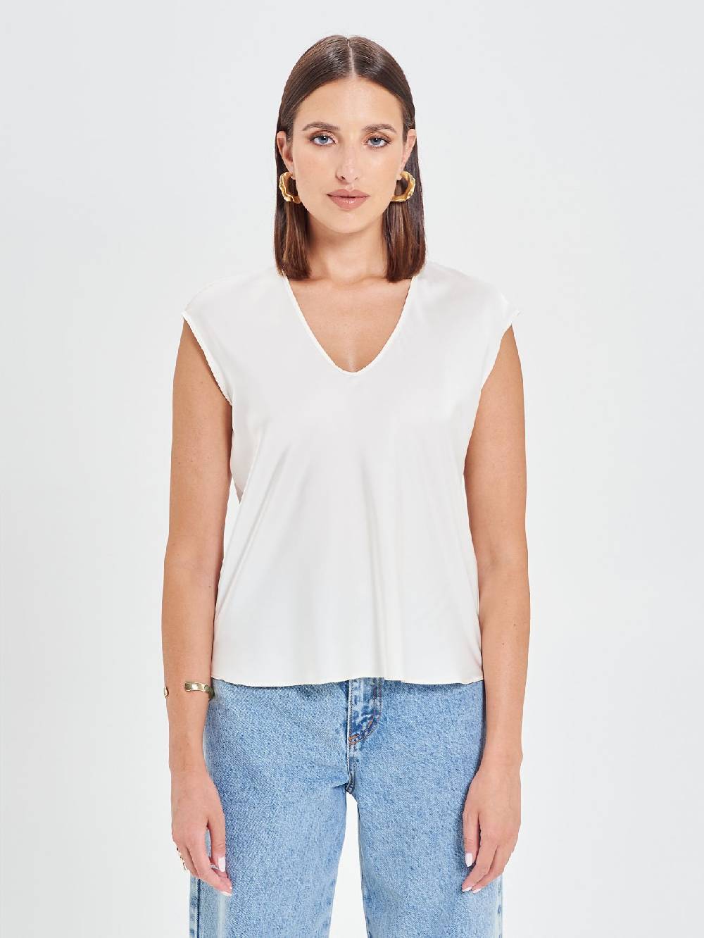 Rinascimento Blusa in Raso Bianco Avorio Offerta Pasqua