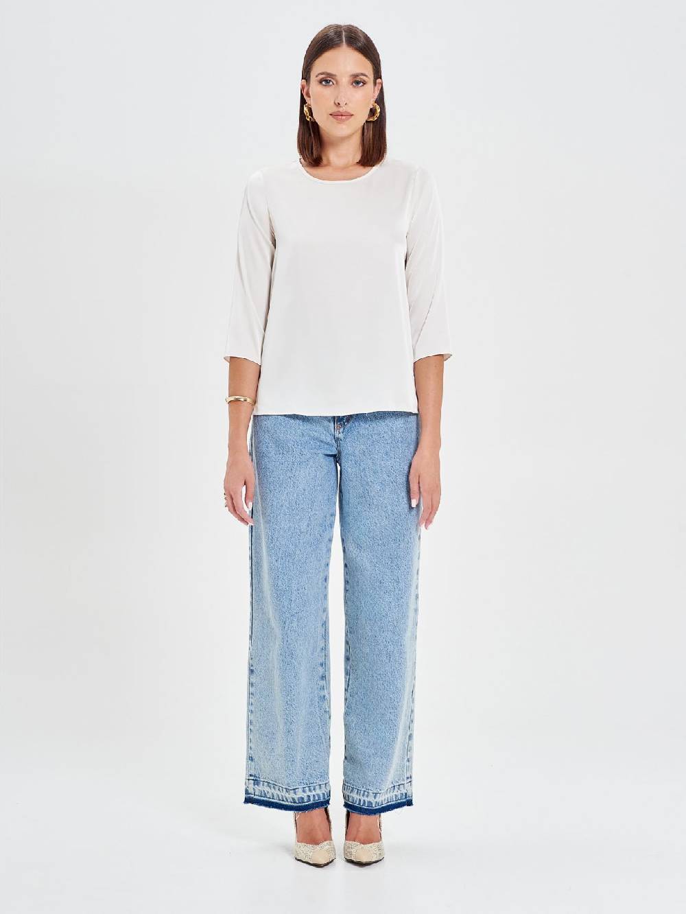 Rinascimento Blusa in Raso Bianco Avorio Offerta per la Festa della Mamma