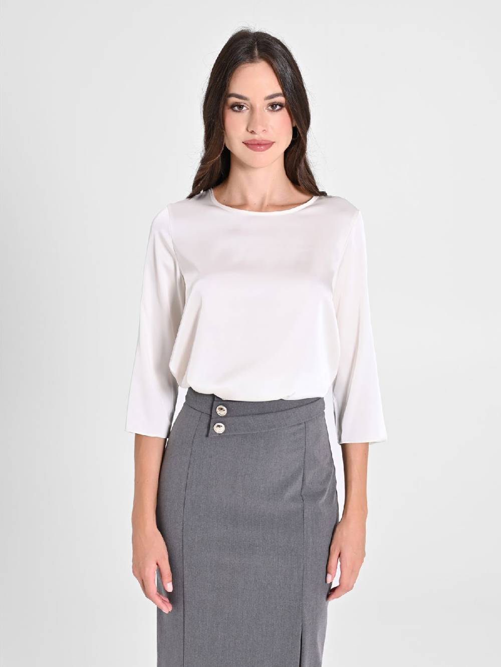 Rinascimento Blusa in Raso Bianco Avorio Offerta per la Festa della Mamma