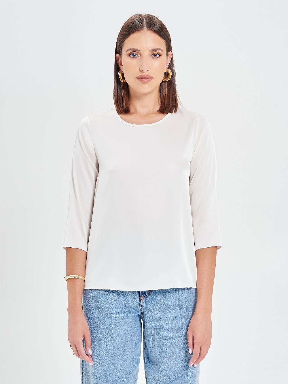 Rinascimento Blusa in Raso Bianco Avorio Offerta per la Festa della Mamma