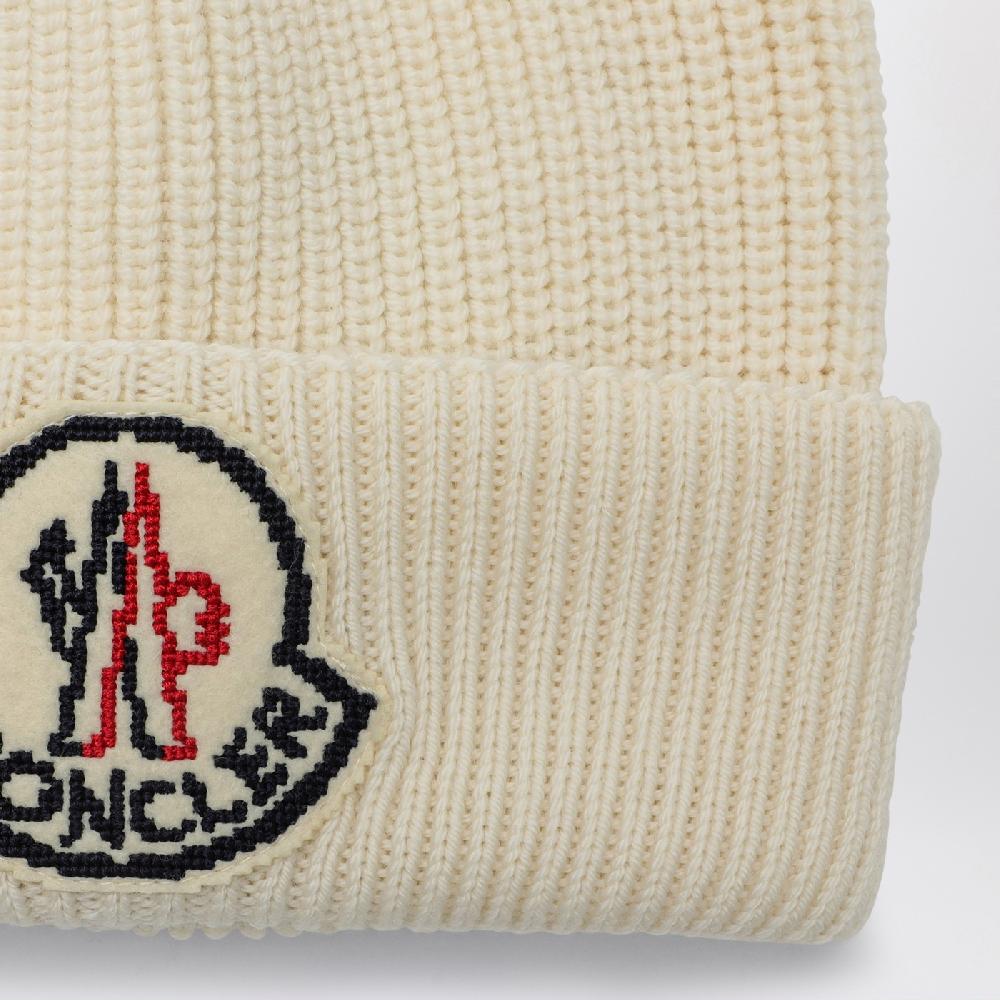 Moncler Cuffia bianca in lana con logo Online