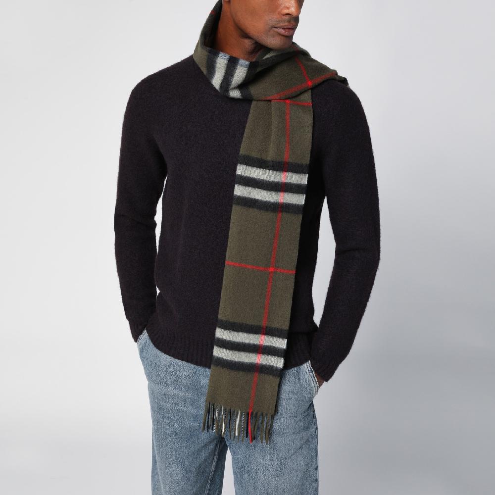 Burberry Sciarpa verde scura motivo Check in cashmere In Vendita