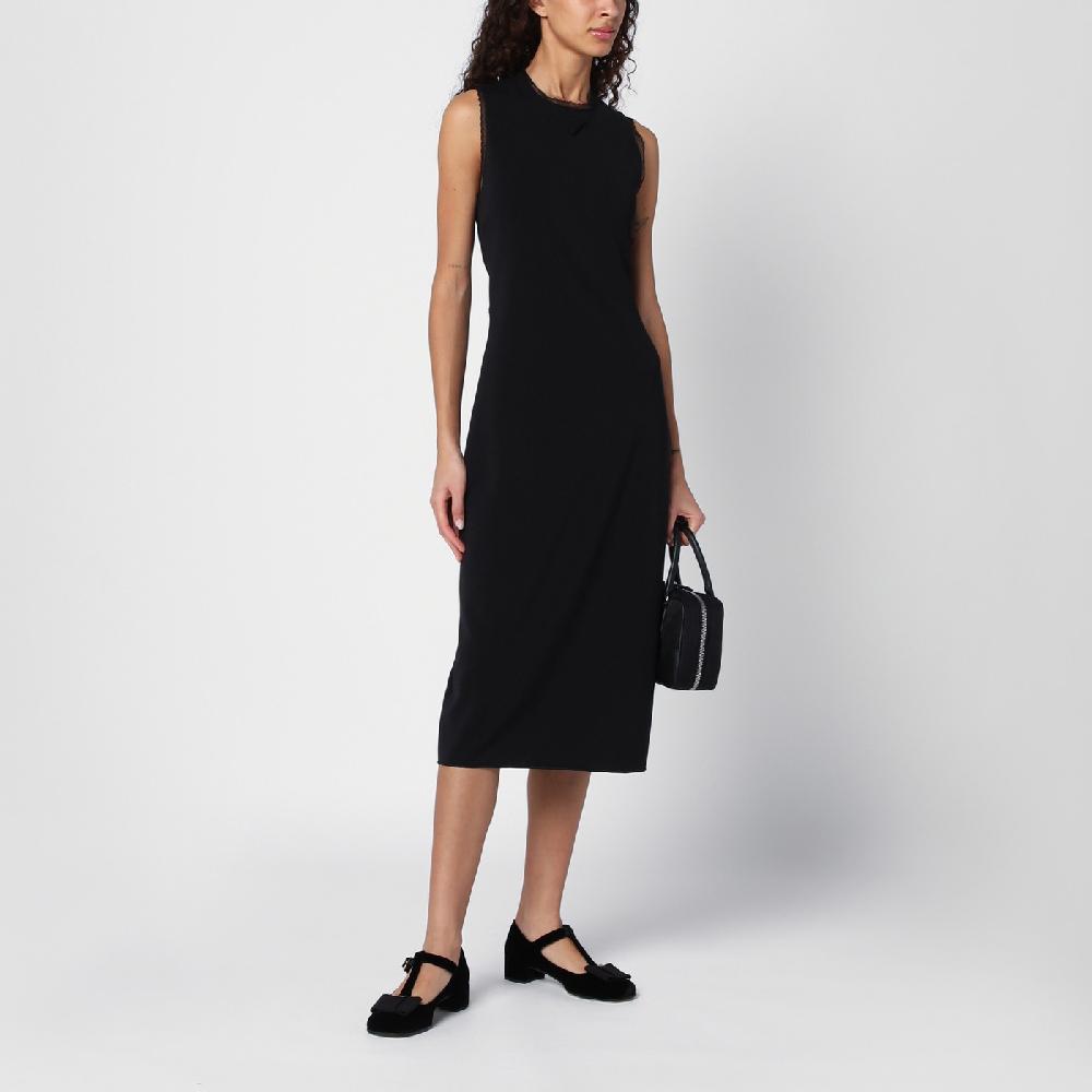 Prada Abito midi nero con dettagli in pizzo Sconto