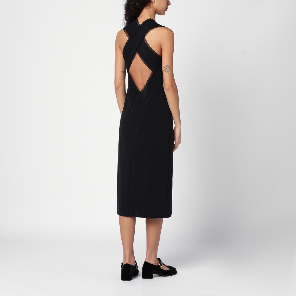 Prada Abito midi nero con dettagli in pizzo Sconto