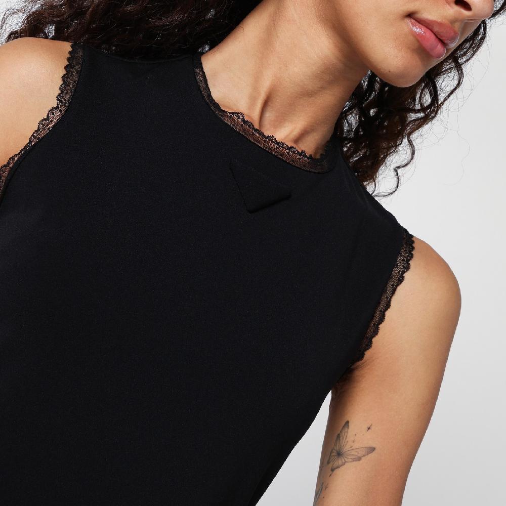 Prada Abito midi nero con dettagli in pizzo Sconto