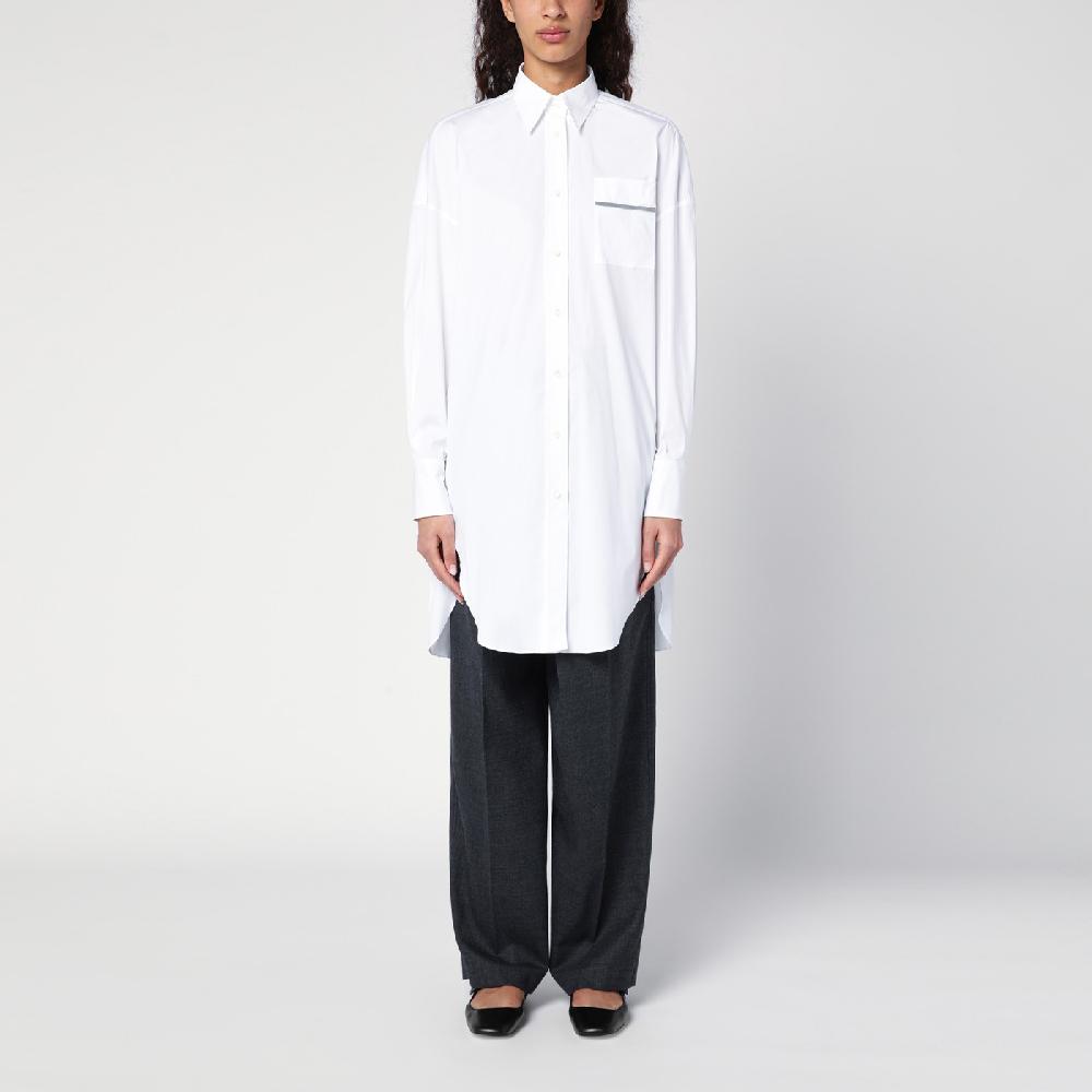 Brunello Cucinelli Camicia lunga bianca con Shiny Pocket Detail