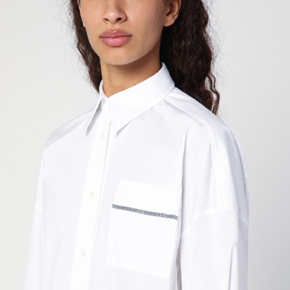 Brunello Cucinelli Camicia lunga bianca con Shiny Pocket Detail Qualità