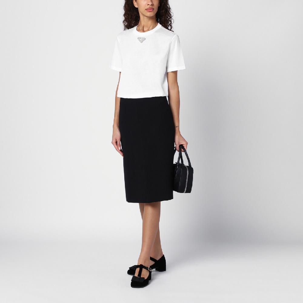 Prada T-shirt bianca in jersey con logo triangolo ricamato Spedizione Gratuita