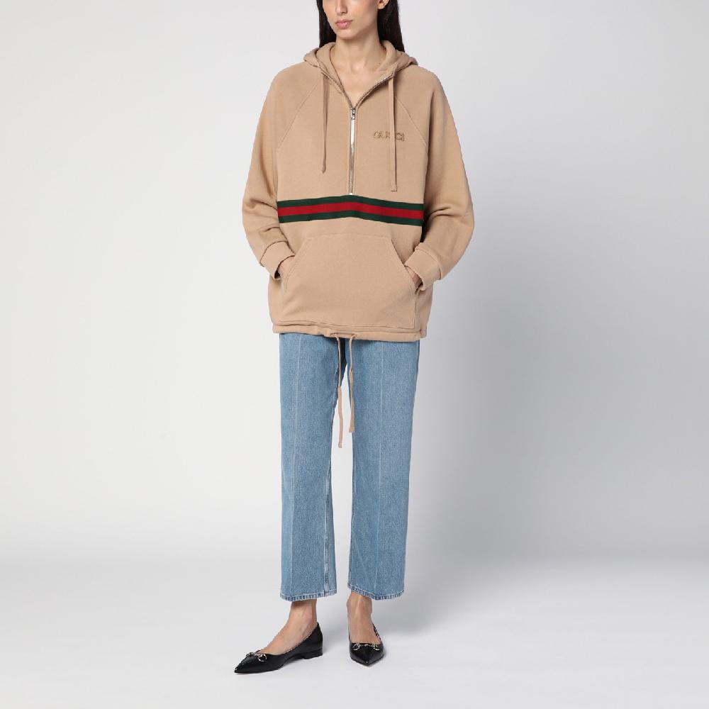 GUCCI Felpa beige con nastro Web Prezzo Ridotto