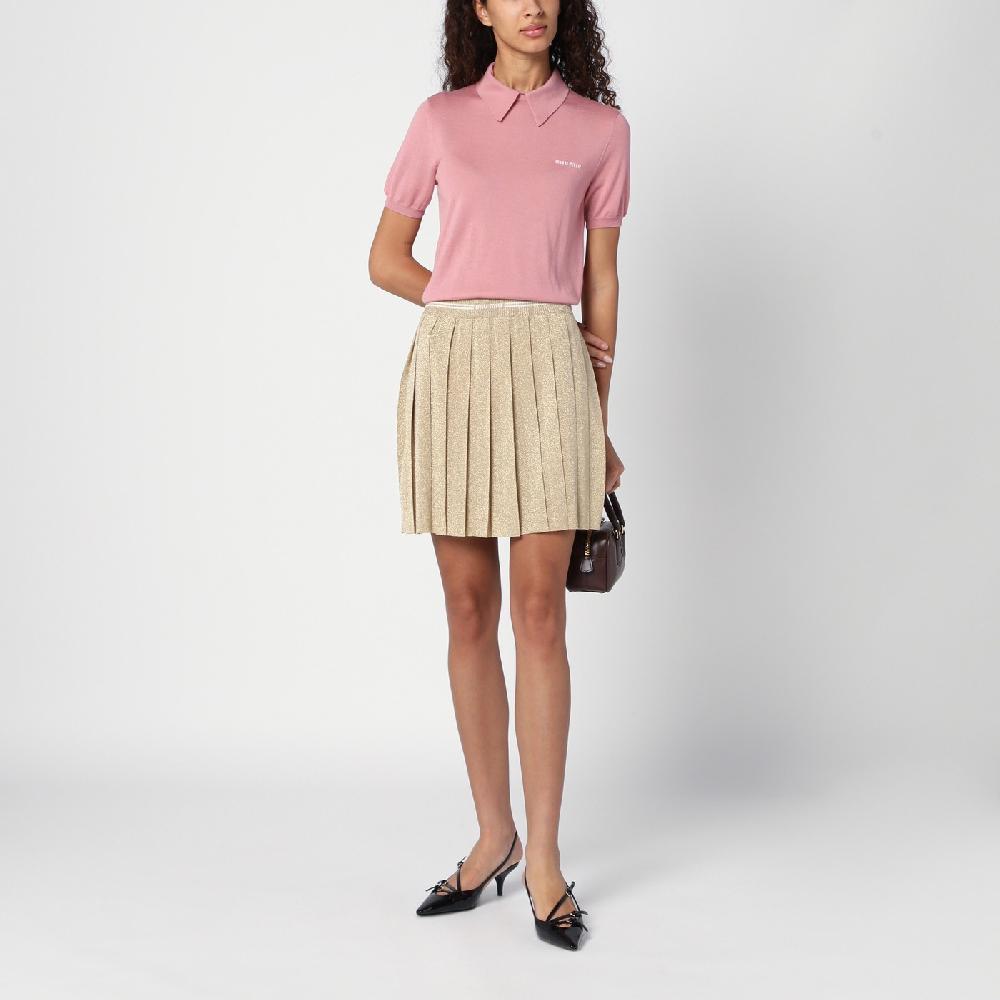 Miu Miu Minigonna plissettata oro in lurex Sottocosto