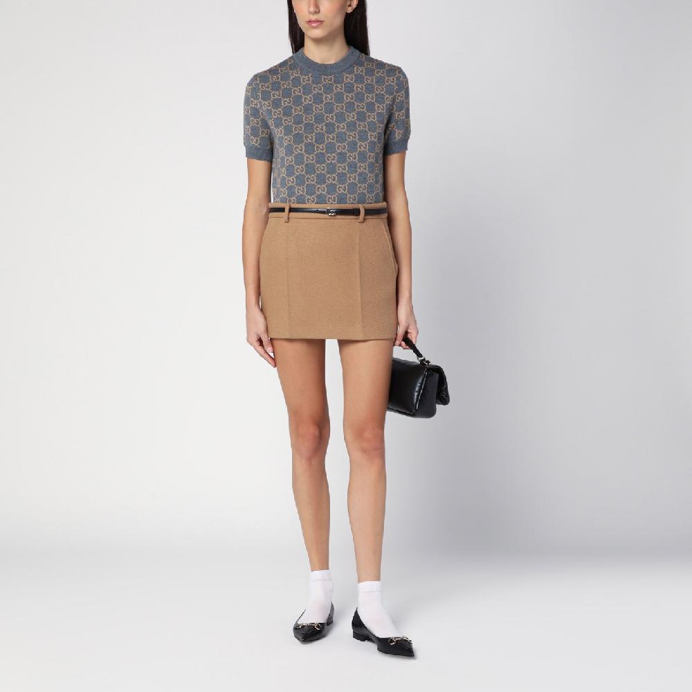 GUCCI Mini gonna beige in lana e cashmere Presa