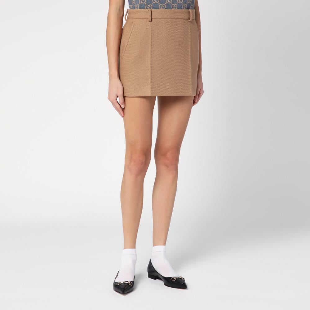 GUCCI Mini gonna beige in lana e cashmere Presa