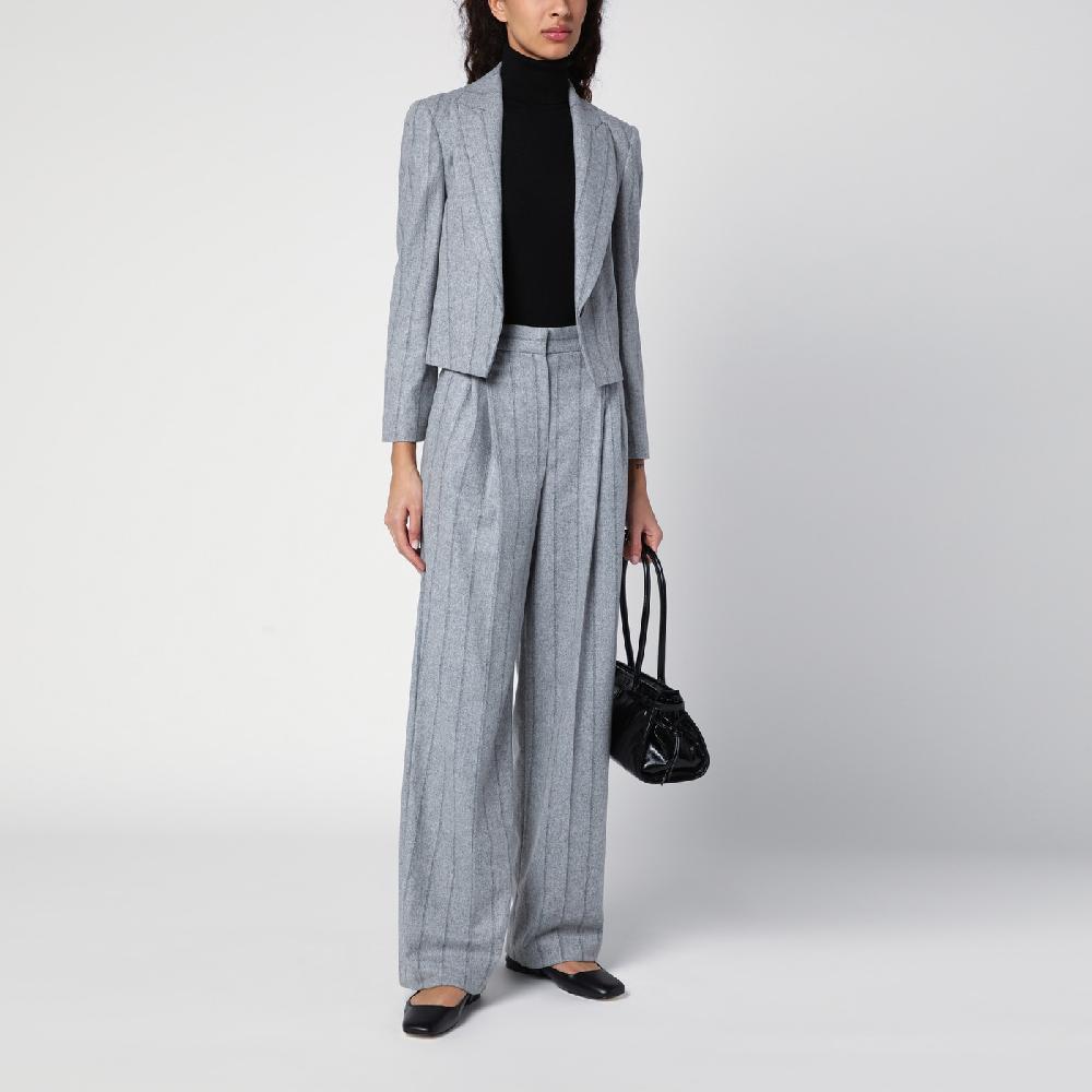 Brunello Cucinelli Giacca crop grigia chiara rigata Offerta