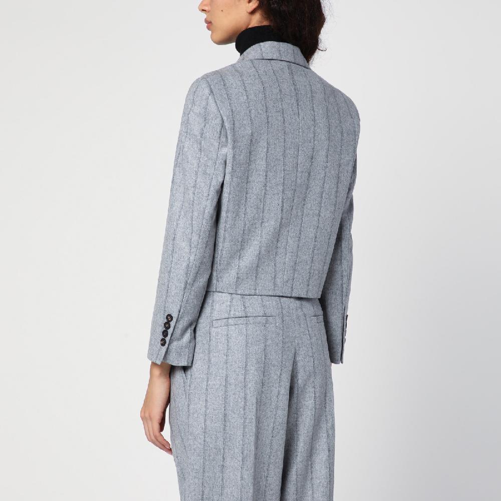Brunello Cucinelli Giacca crop grigia chiara rigata Offerta