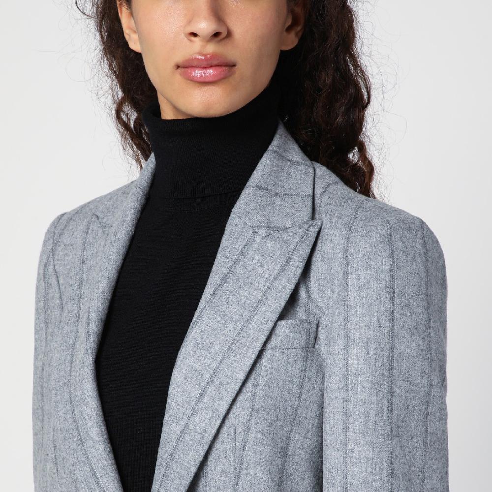 Brunello Cucinelli Giacca crop grigia chiara rigata Offerta