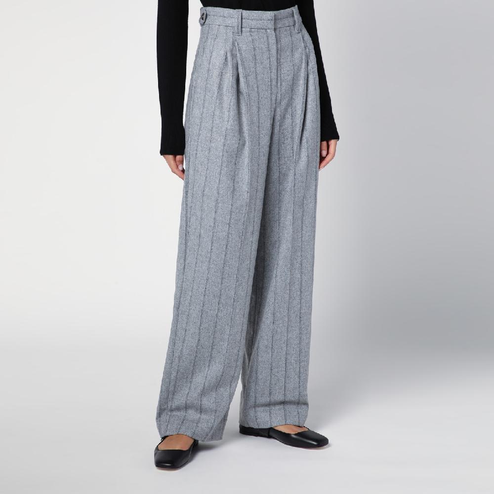 Brunello Cucinelli Pantalone ampio grigio chiaro rigato Economico