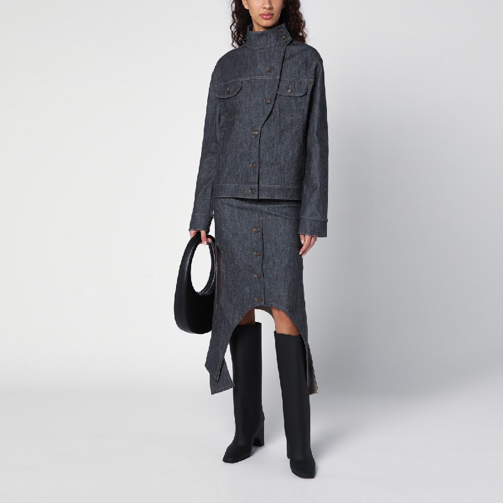 Courru00e8ges Giacca asimmetrica grigia scura in denim In Vendita