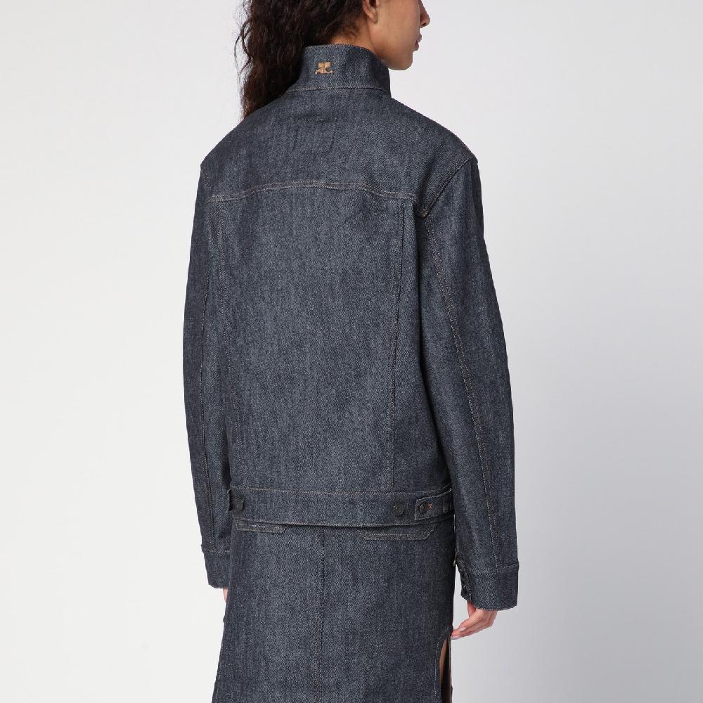 Courru00e8ges Giacca asimmetrica grigia scura in denim In Vendita