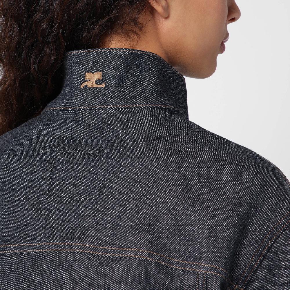 Courru00e8ges Giacca asimmetrica grigia scura in denim In Vendita