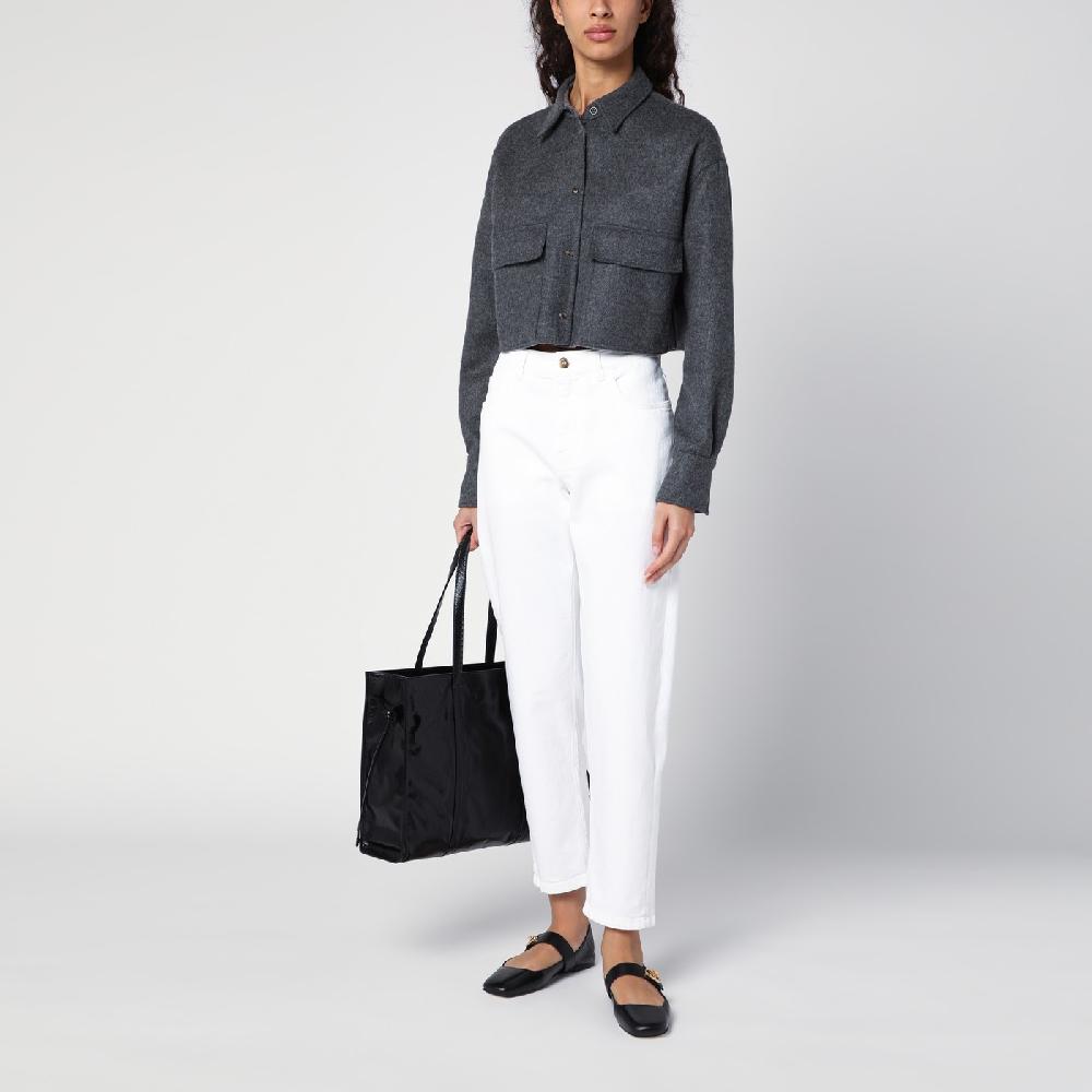 Brunello Cucinelli Giacca camicia crop grigia con Shiny Tab Offerte