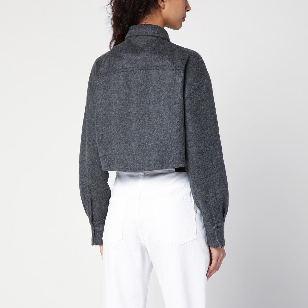 Brunello Cucinelli Giacca camicia crop grigia con Shiny Tab Offerte