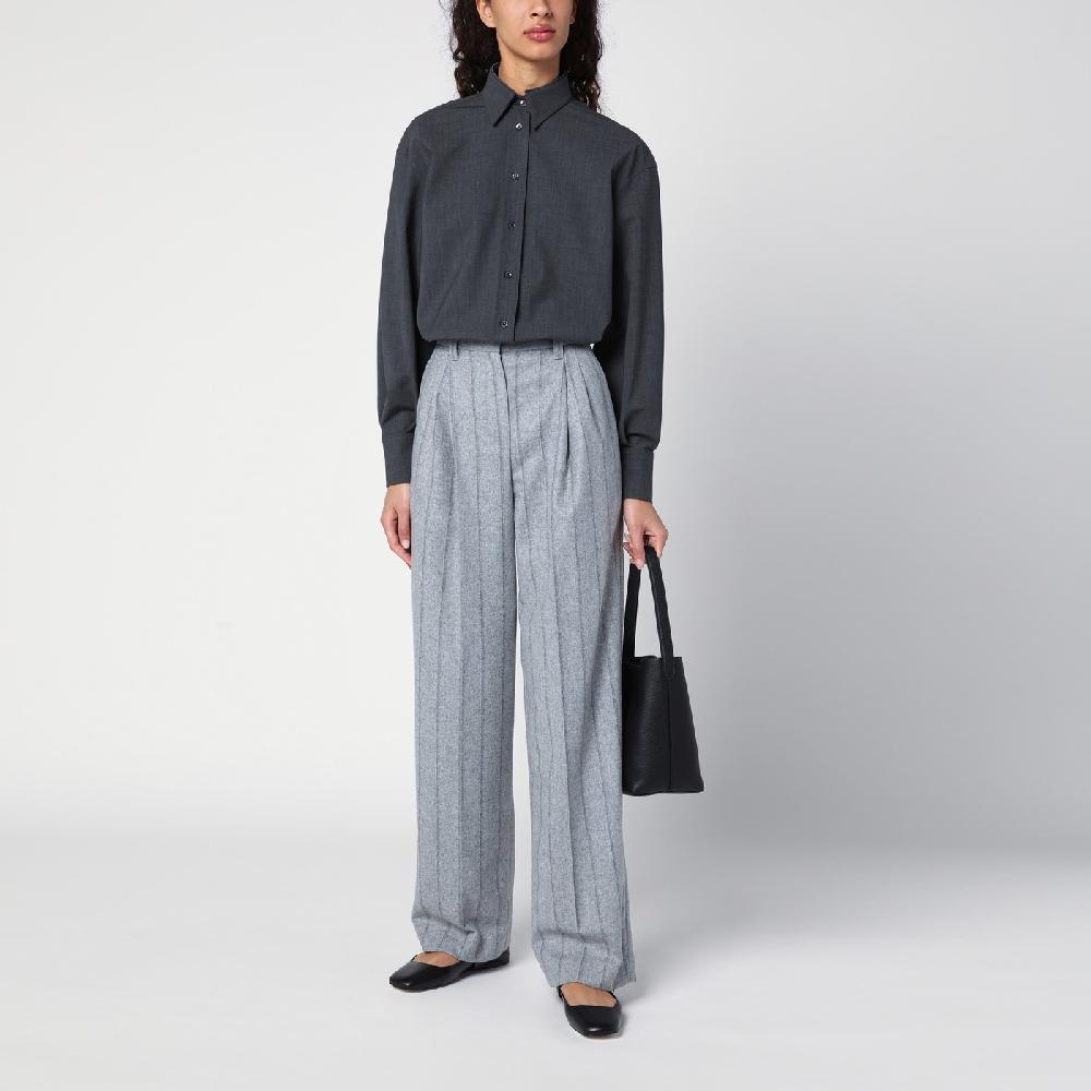 Brunello Cucinelli Camicia grigia scura con Shiny Collar Detail Vendita Calda