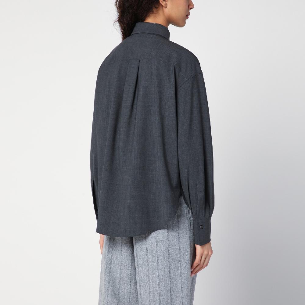 Brunello Cucinelli Camicia grigia scura con Shiny Collar Detail Vendita Calda