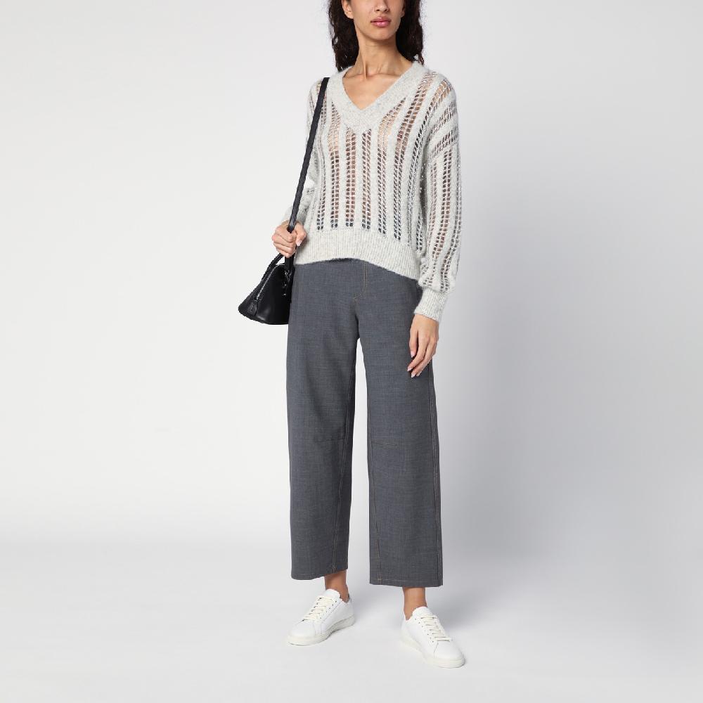 Brunello Cucinelli Pantalone grigio medio in misto lana Vendita Economica