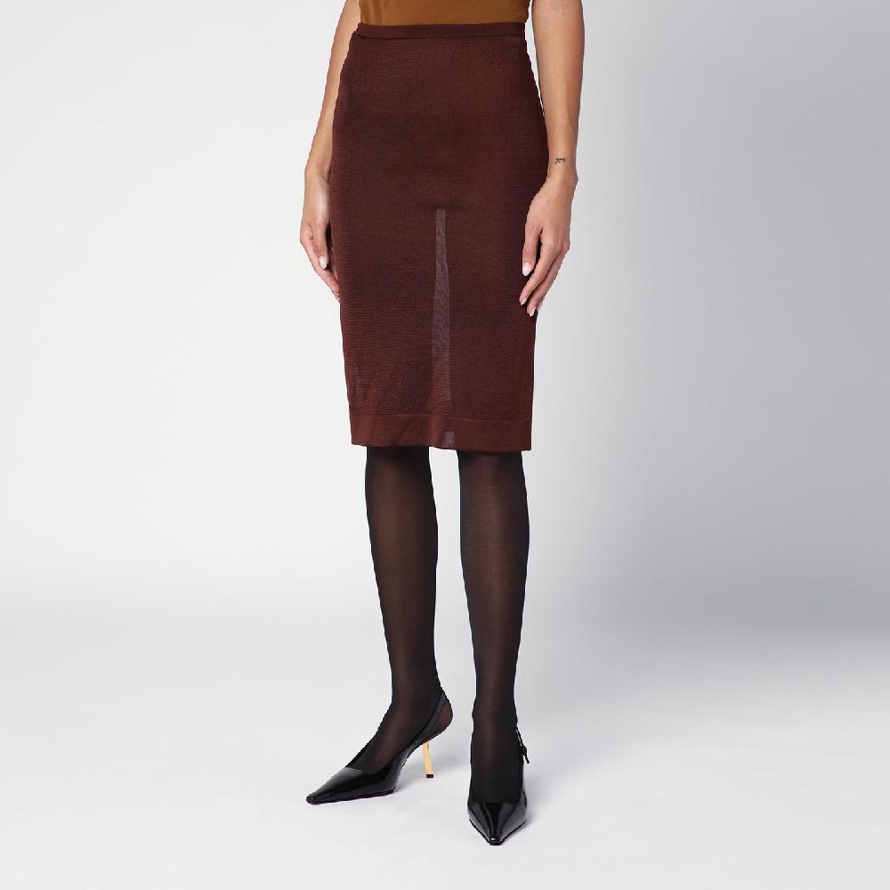 Saint Laurent Gonna midi semitrasparente marrone In Saldo