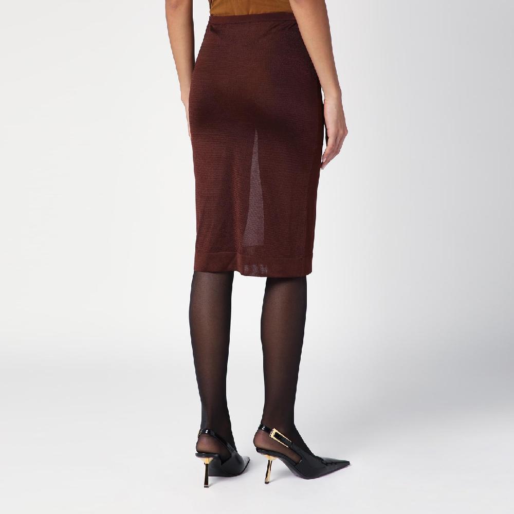 Saint Laurent Gonna midi semitrasparente marrone In Saldo