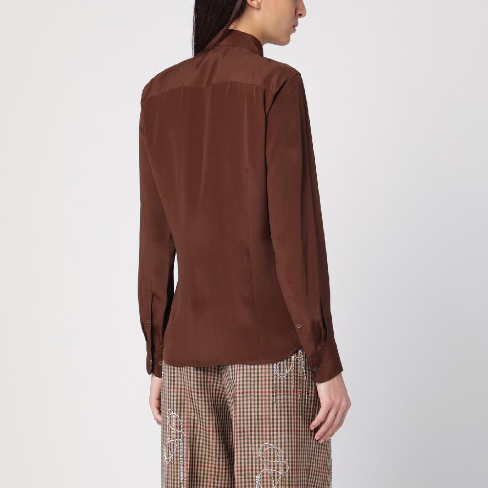 Dries Van Noten Camicia marrone in misto seta Nuova