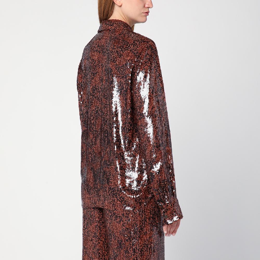 Dries Van Noten Camicia marrone con micro paillette Moda