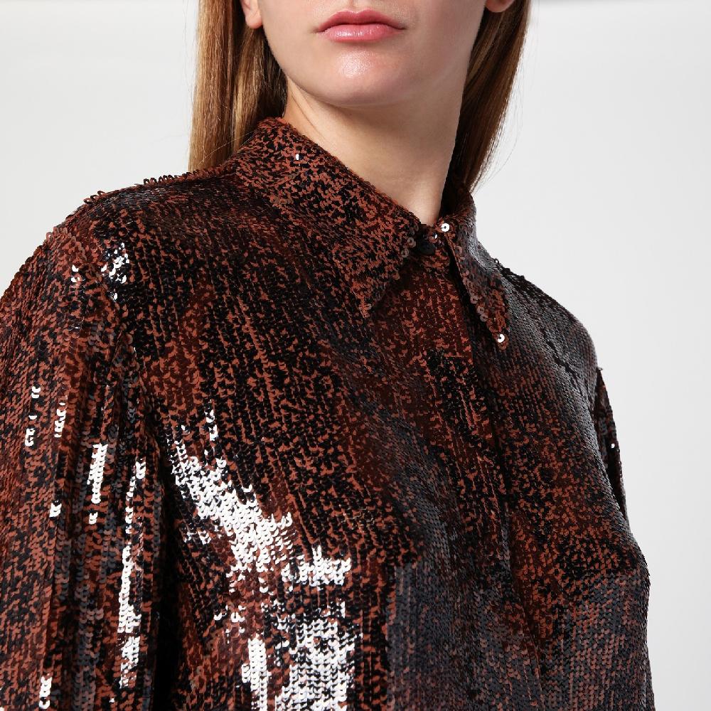 Dries Van Noten Camicia marrone con micro paillette Moda