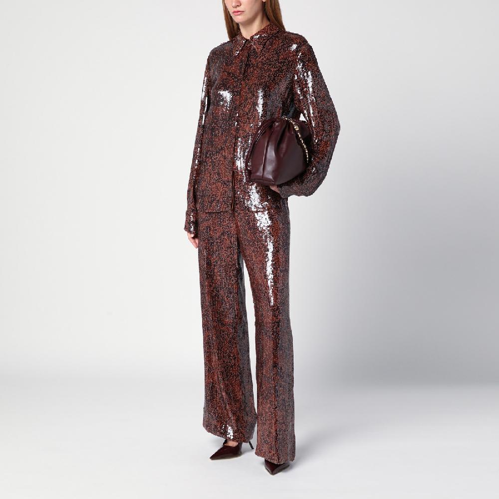Dries Van Noten Pantalone ampio marrone con micro paillette 2025