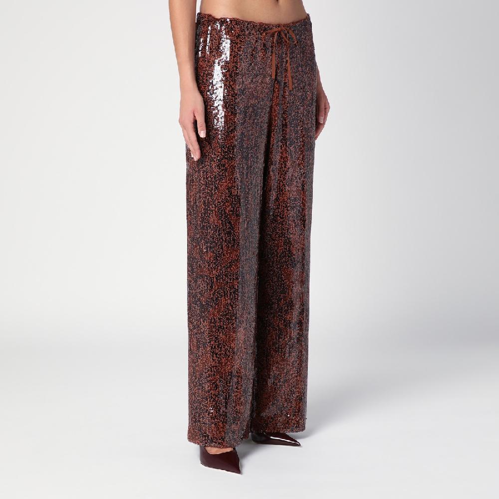 Dries Van Noten Pantalone ampio marrone con micro paillette 2025