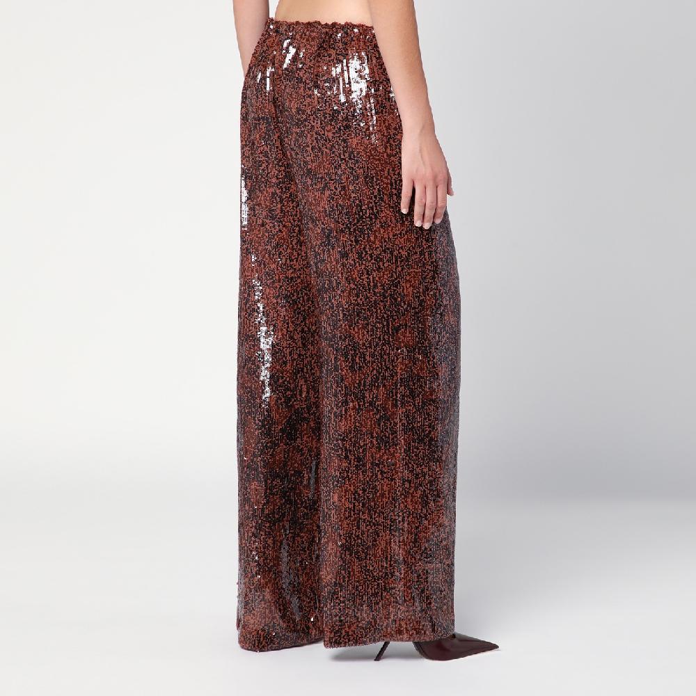 Dries Van Noten Pantalone ampio marrone con micro paillette 2025