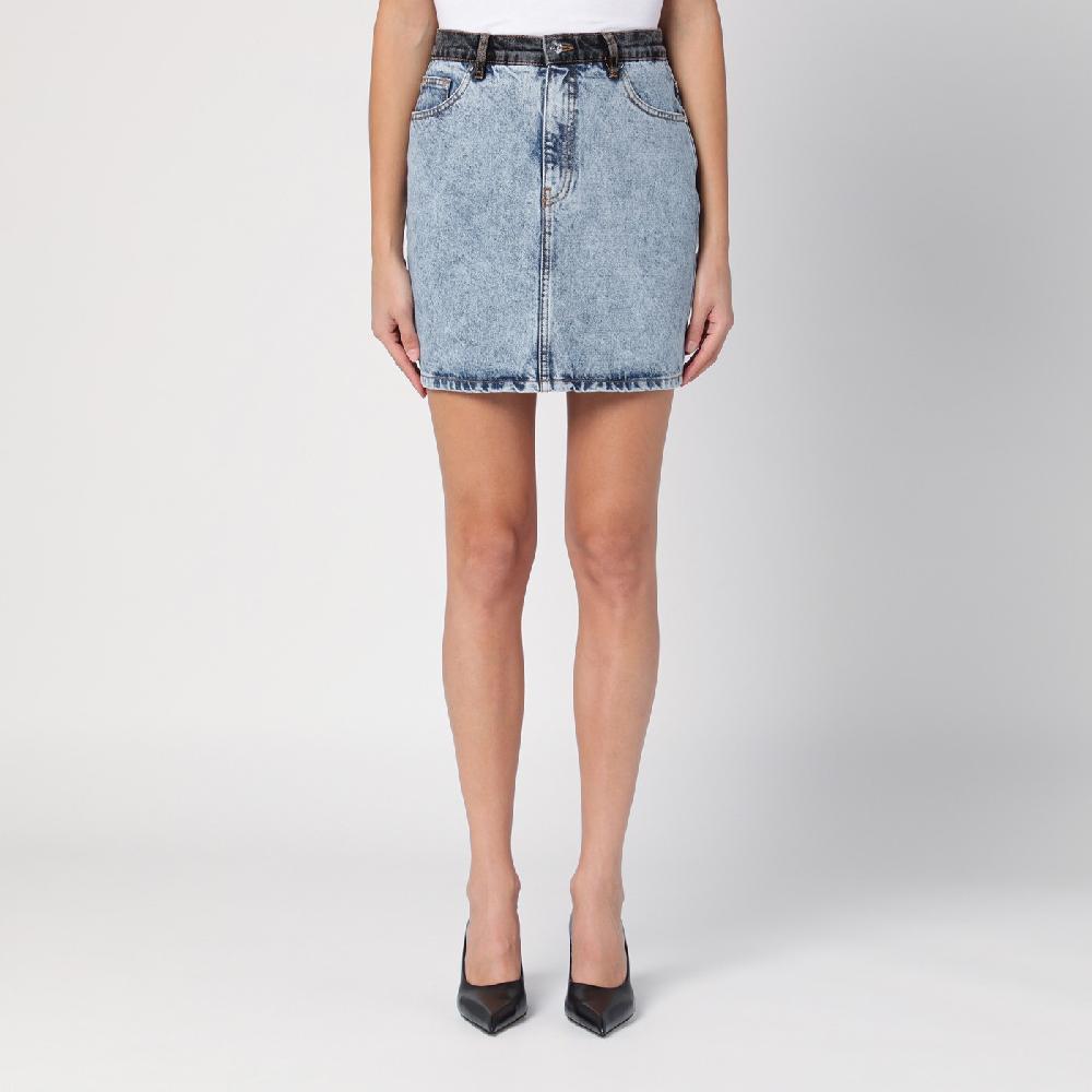 ROTATE Birger Christensen Mini gonna patchwork in denim organico