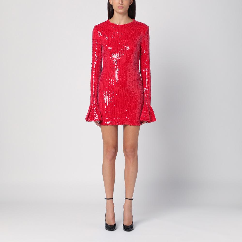 ROTATE Birger Christensen Mini abito rosso con micro paillette