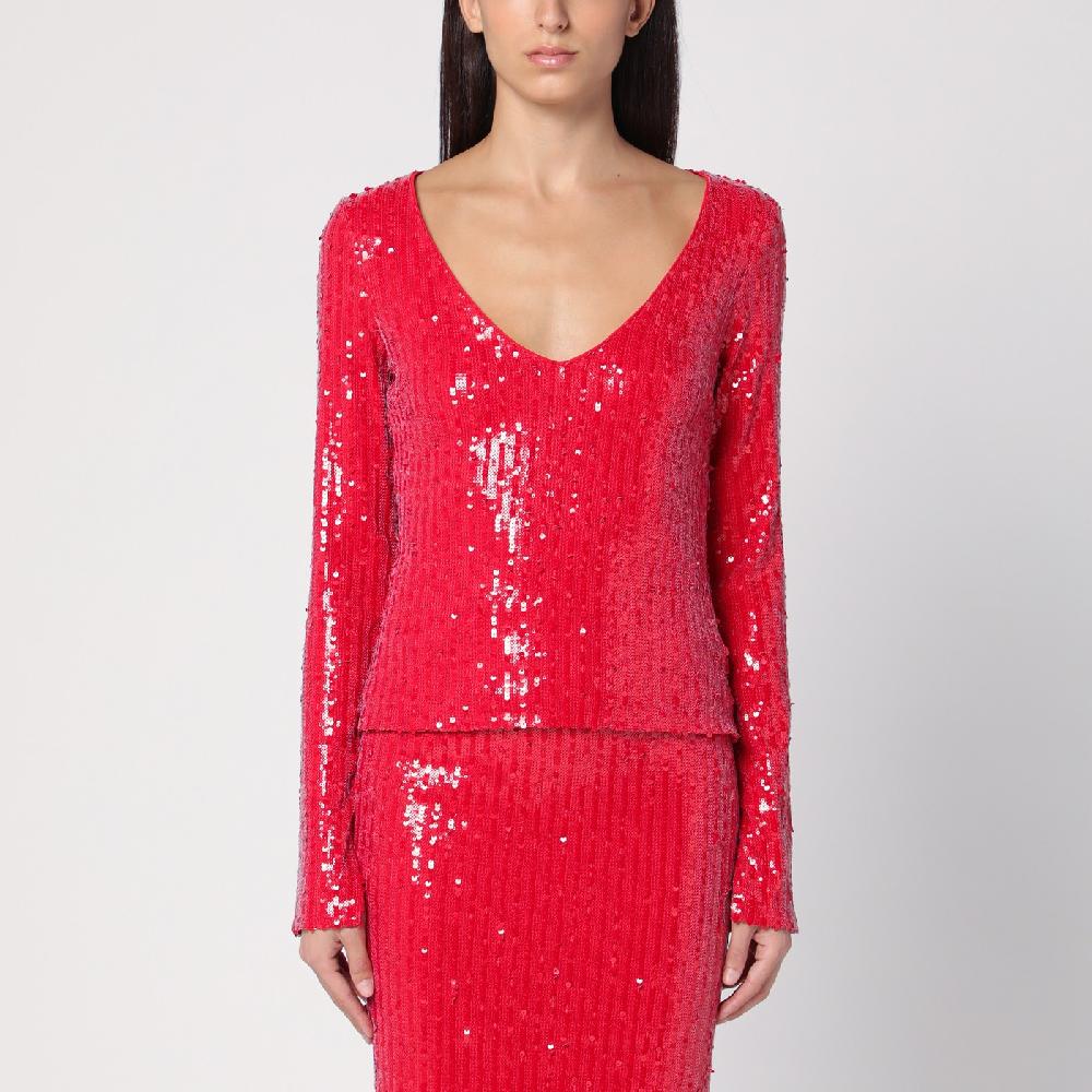 ROTATE Birger Christensen Maglia rossa con micro paillette