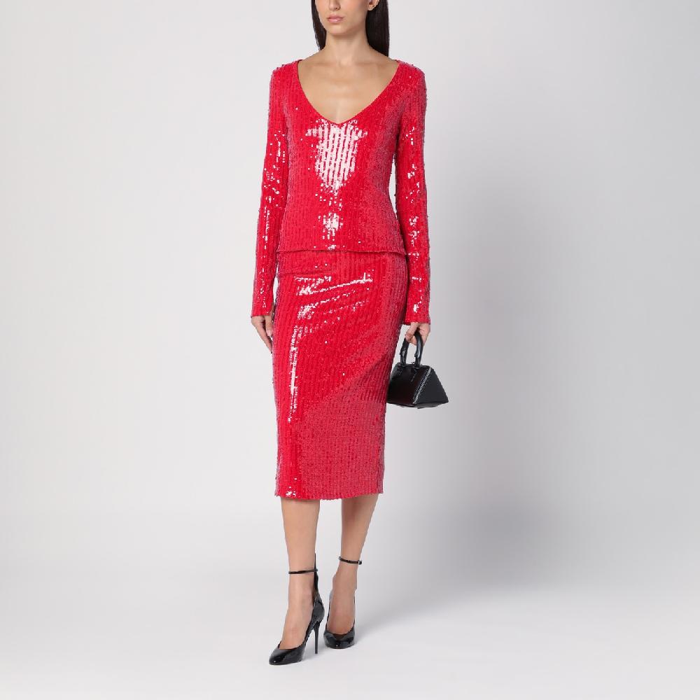 ROTATE Birger Christensen Maglia rossa con micro paillette In Saldo
