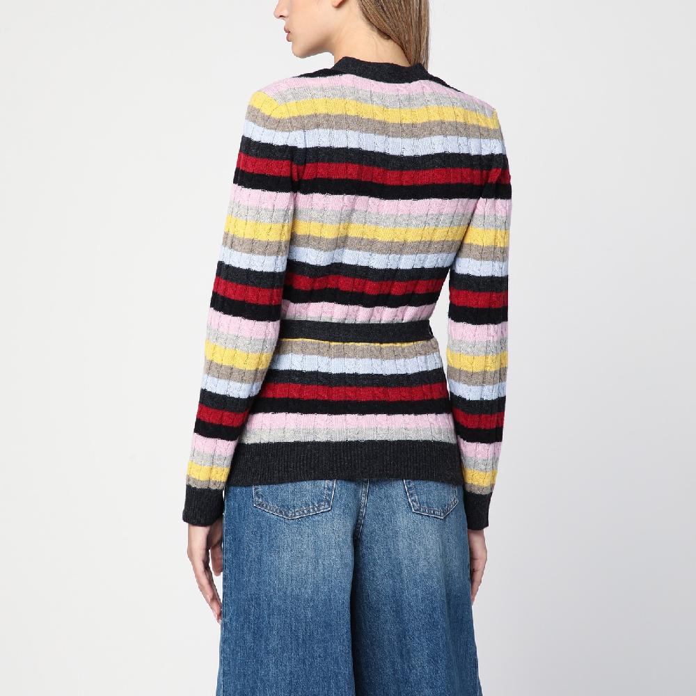 Ganni Cardigan a righe multicolore con cintura 2025
