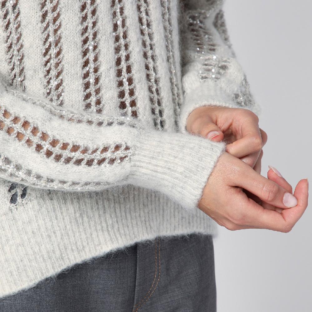 Brunello Cucinelli Maglione Dazzling Net grigio perla In Linea