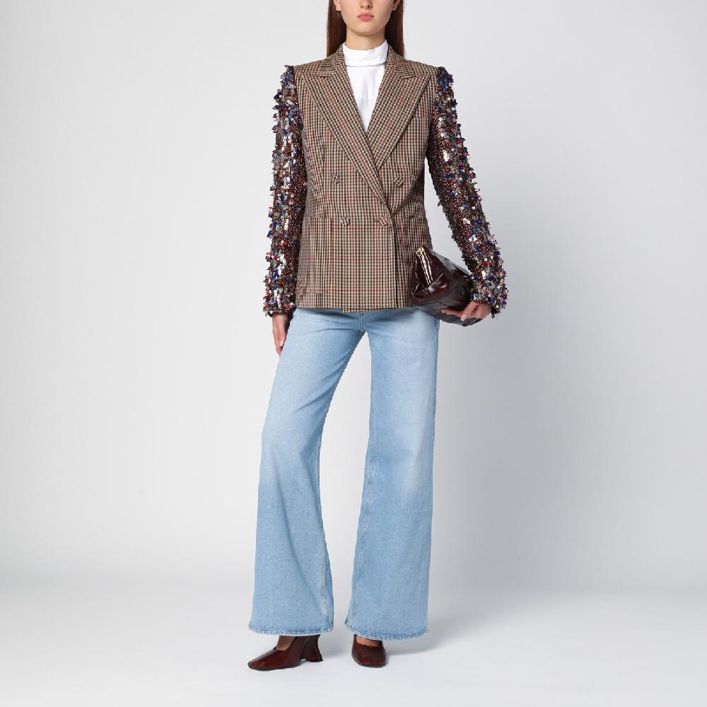 Dries Van Noten Giacca doppiopetto con motivo vichy e paillette Prezzo Ridotto