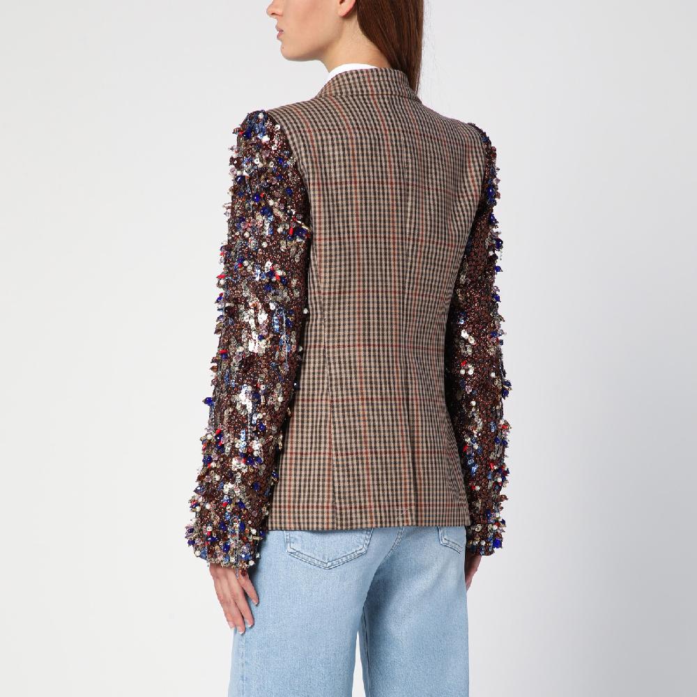Dries Van Noten Giacca doppiopetto con motivo vichy e paillette Prezzo Ridotto